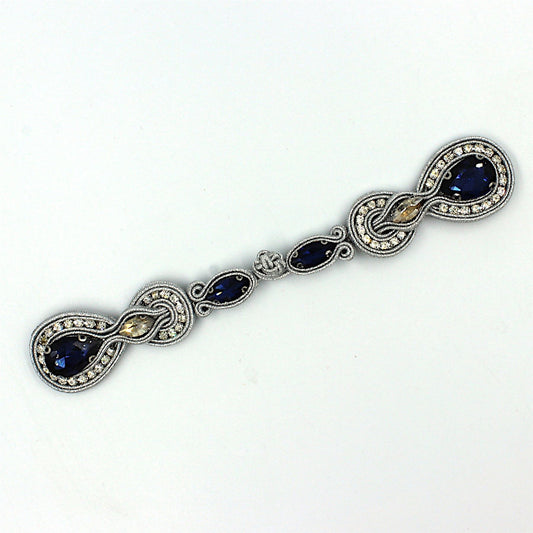 Ornate Jewelled Frog Fastening Silver Blue 16cm - 6171