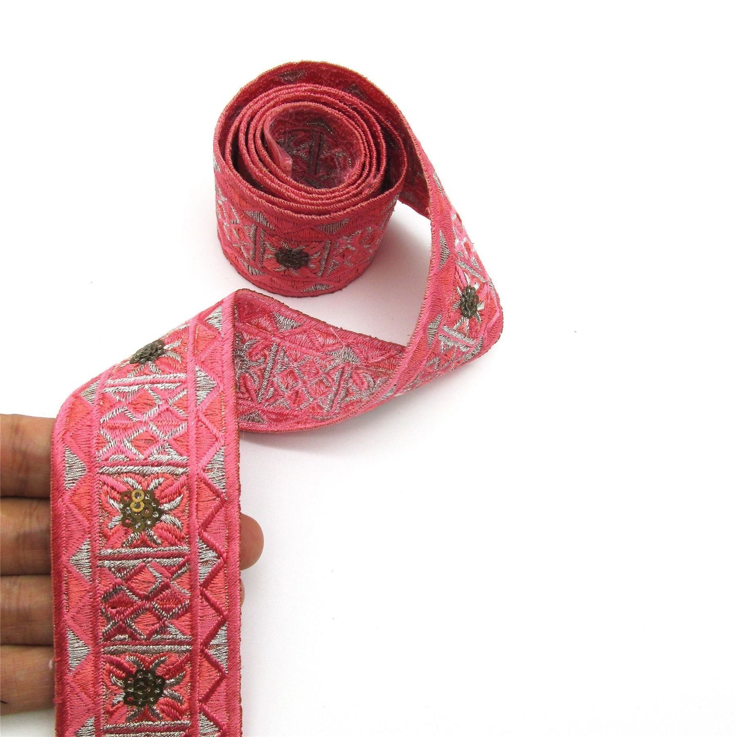 Embroidered Braid With Small Sequins Coral 40mm 9890
