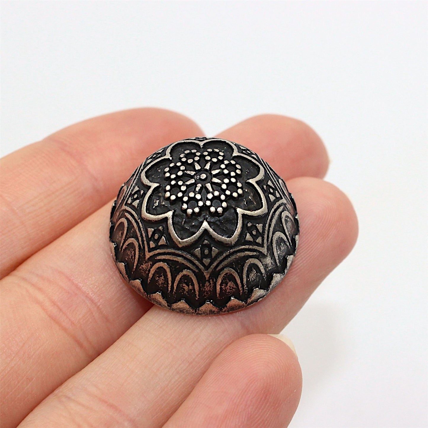 Domed Decorative Flower Metal Button 4410