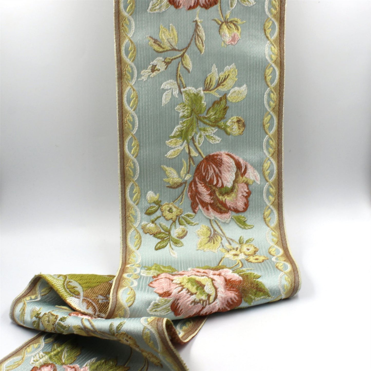 Wide Floral Jacquard Braid Blue Rust 170mm x1m - 6190