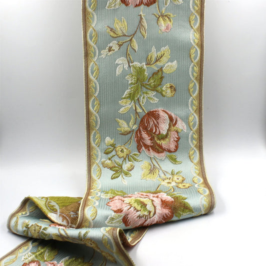 Wide Floral Jacquard Braid Blue Rust 170mm x1m - 6190