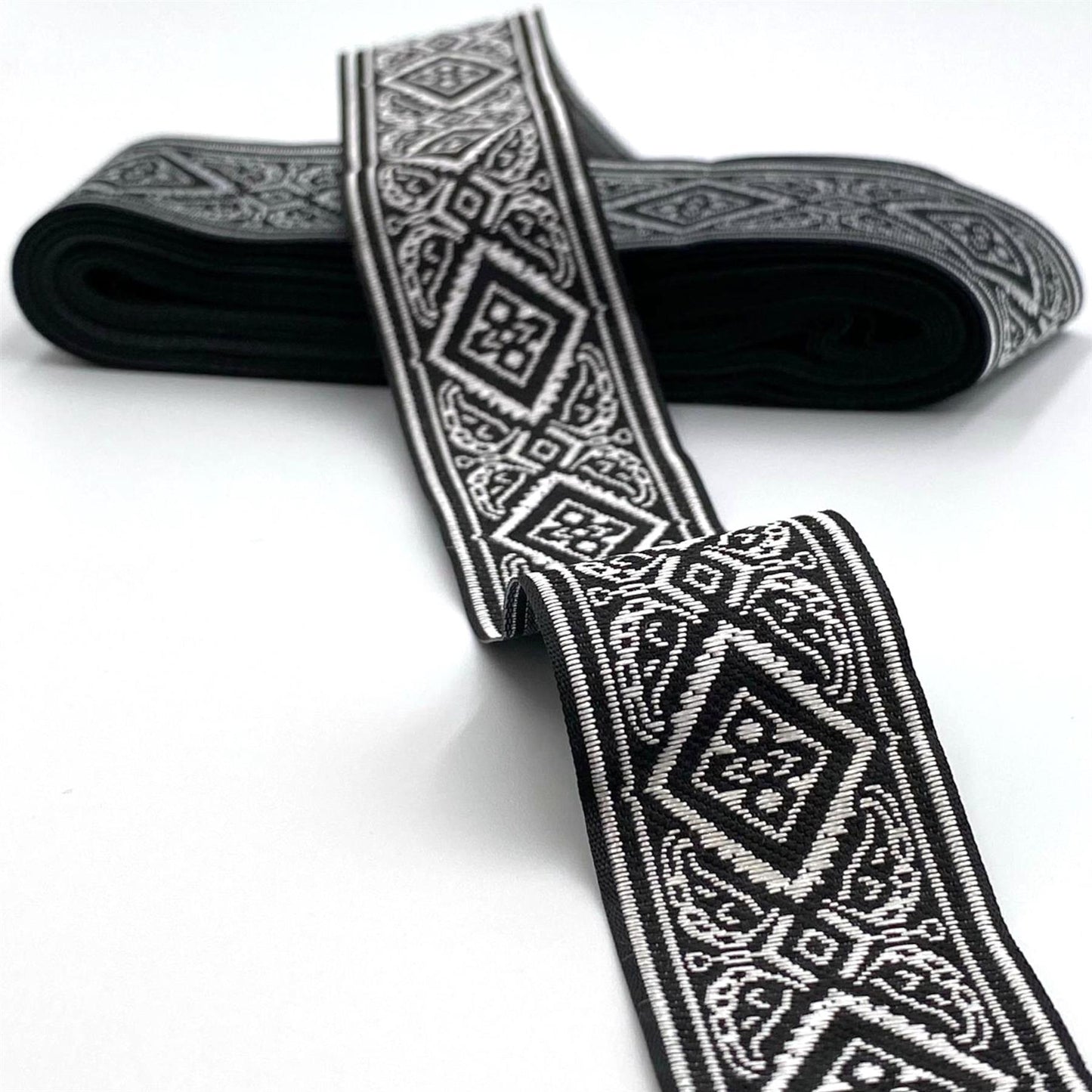 Filigree Diamond Jacquard Braid 33mm - Black x 7m 5545