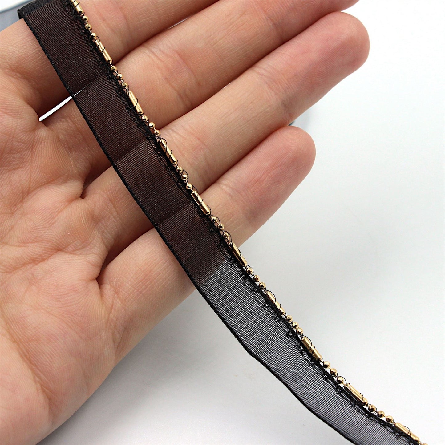 Organza Insertion Chain Edge Black Gold 12mm x1m - 8144