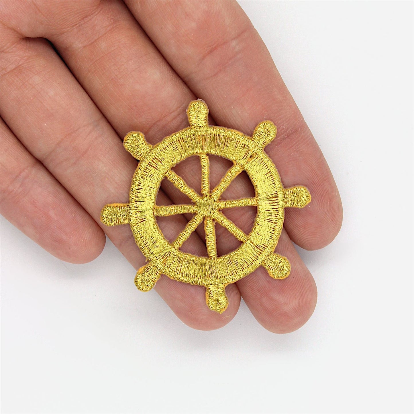 Metallic Ship Wheel Motif Iron On Gold - 3153