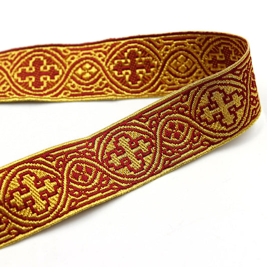 Ecclesiastical Metallic Braid - Red Gold - 25mm x 1m - 5565