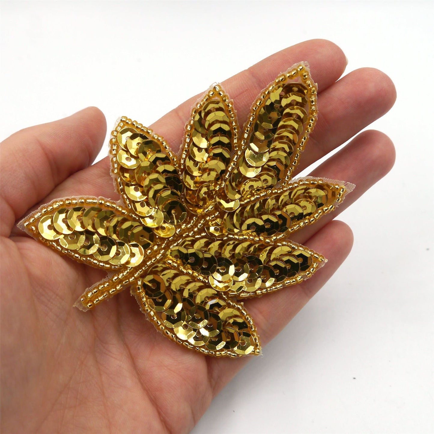 Sequin Leaf Motif Pair 9cm 7638