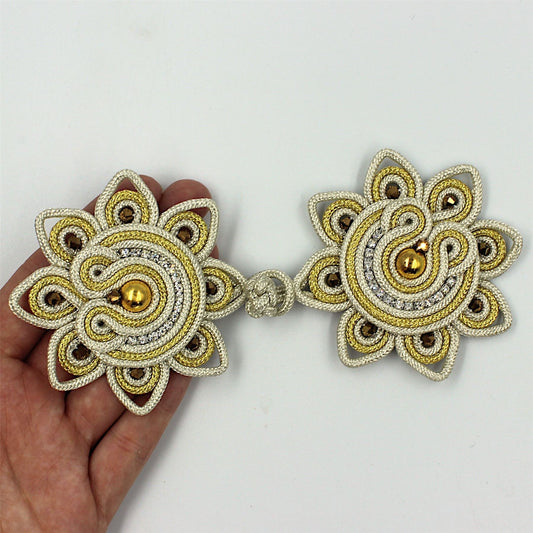 Ornate Beaded Frog Fastening Gold Silver 16cm 6170