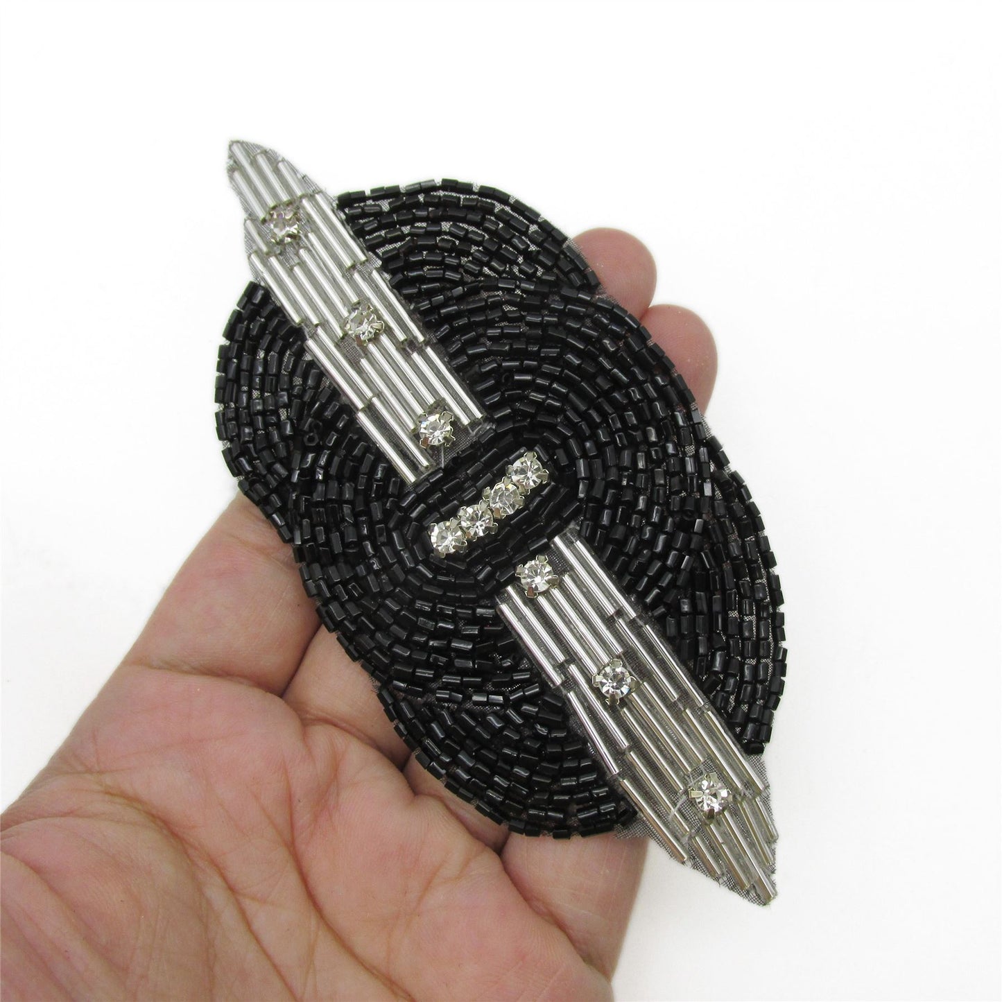 Art Deco Bugle Bead and Crystal Motif - 12cm - 9242