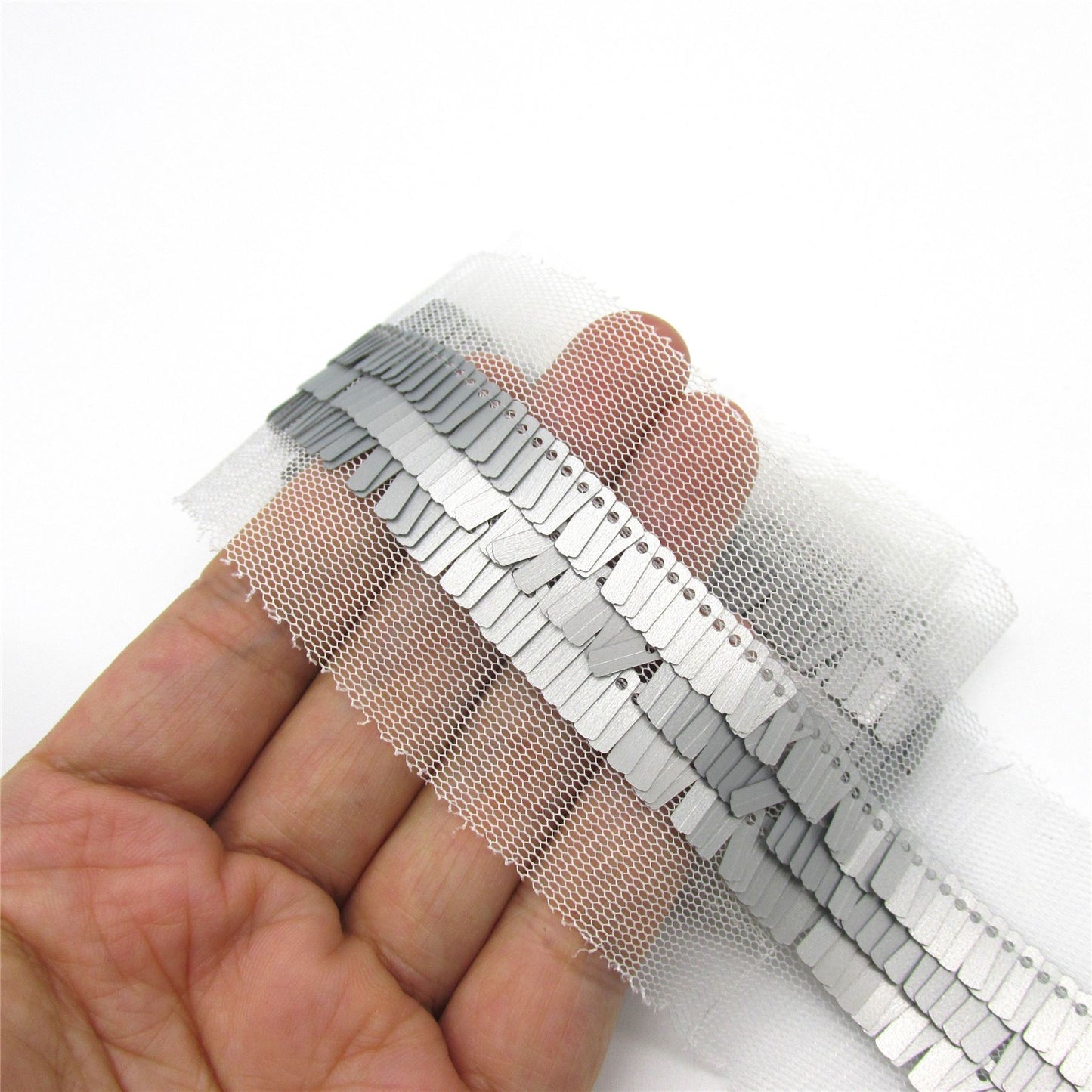 Rows of Rectangular Sequins on Net Ribbon - by the metre - 9803