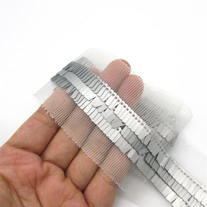 Rows of Rectangular Sequins on Net Ribbon - by the metre - 9803