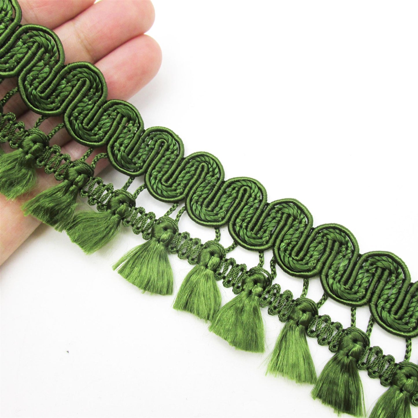 Braid with Tassel Fringe - Green - 40mm - by the metre - 2657