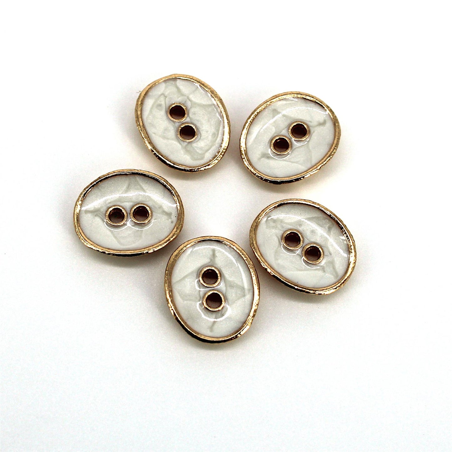 Two Hole Curved Oval Pearlescent Buttons - Gold - 12mm x 5pcs - 5606