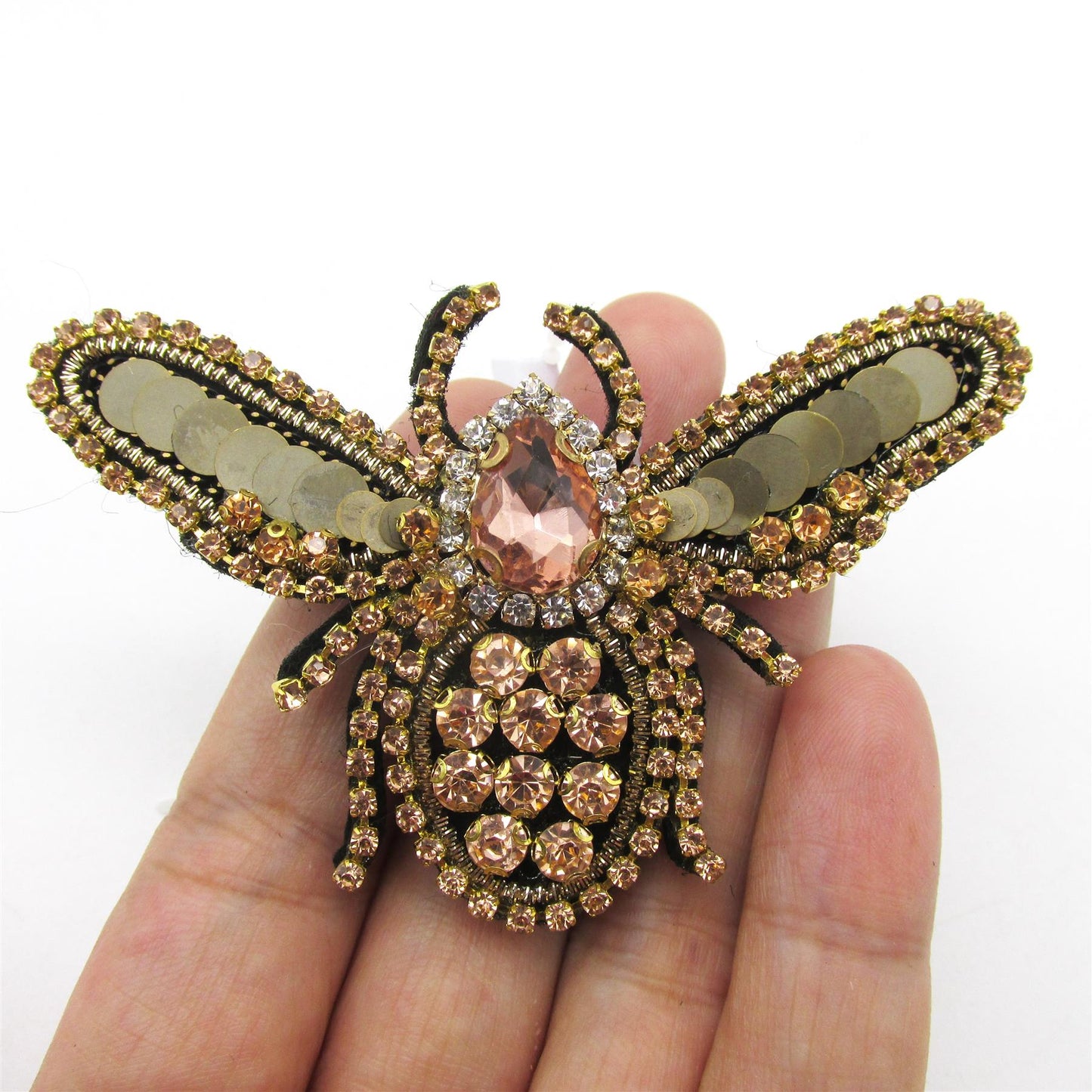 Sequin and Jewelled Bee Brooch Pin - 76mm - 4496