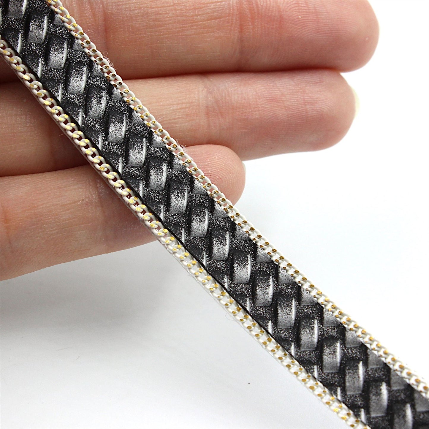 Textured Hotfix Braid with Chain - 12mm - by the metre - 5369