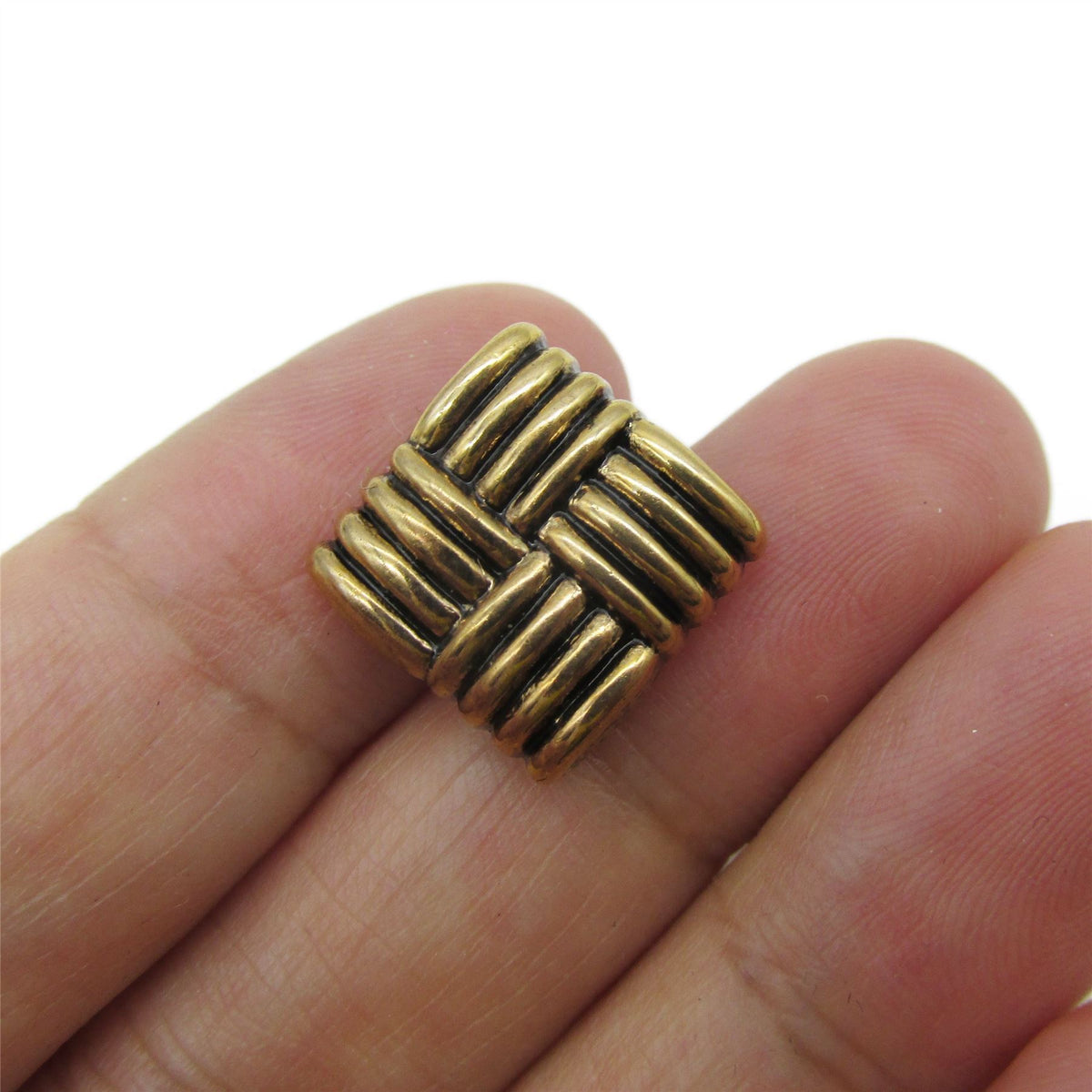 Square Woven Design Button - Brass - 14mm x 5pcs - 4381