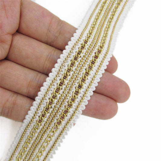Ball Chain Braid Ivory Gold 25mm 6346