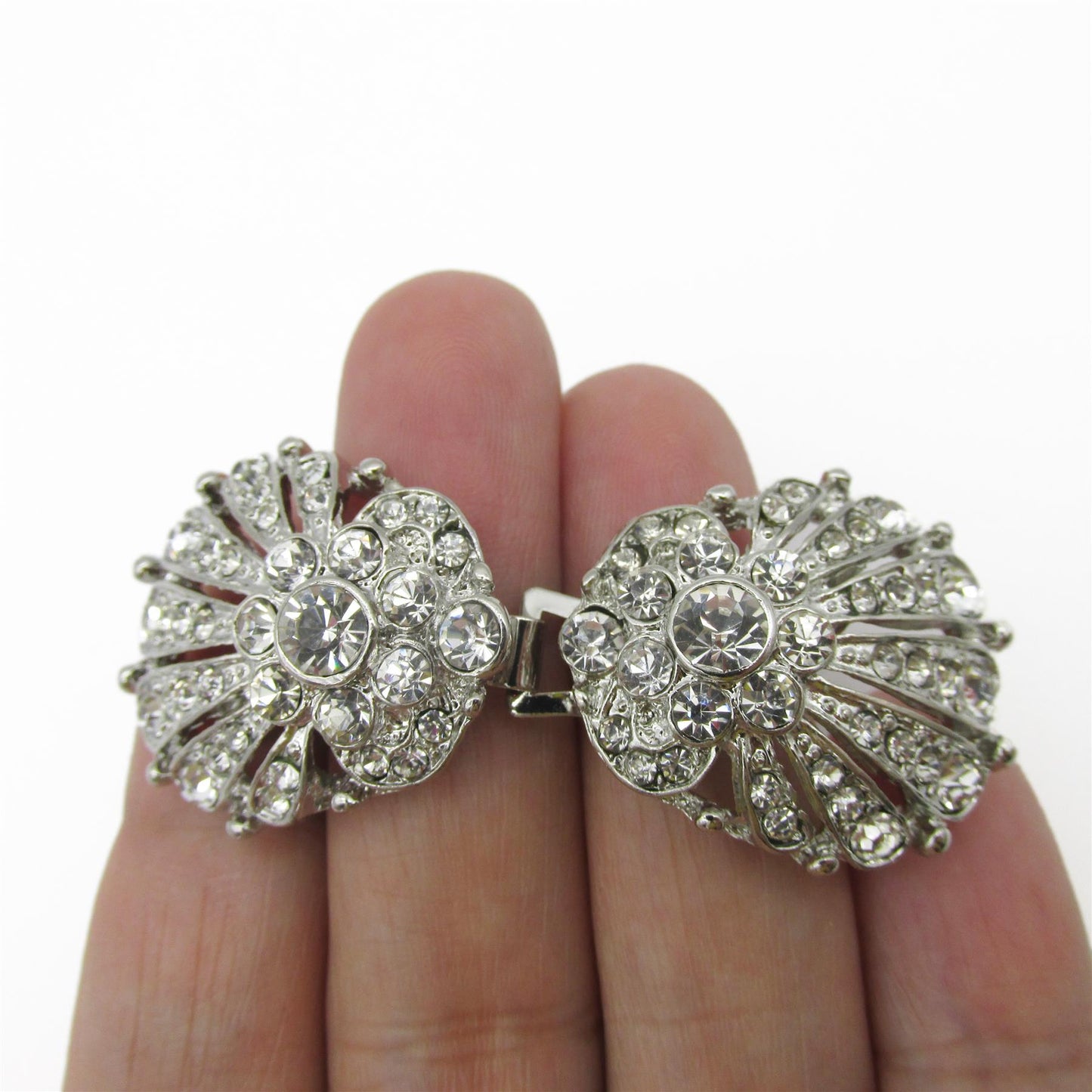 Diamante Shell Shape Clasp - Clear - 5.5x2.5cm - 7036