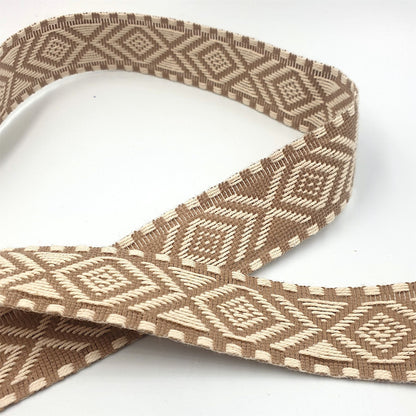 Polycotton Geo Braid Beige Ivory 27mm x1m - 6128