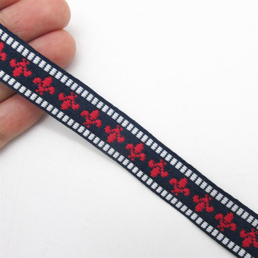 Fleur-De-Lys Design Braid Navy Red White 15mm x1m - 4248