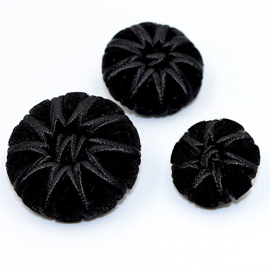 Black Velvet Corded Button With Centre Knot 4454