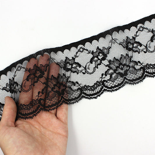 Wide Lotus Flower Lace - Black - 85mm - by the metre - 5412