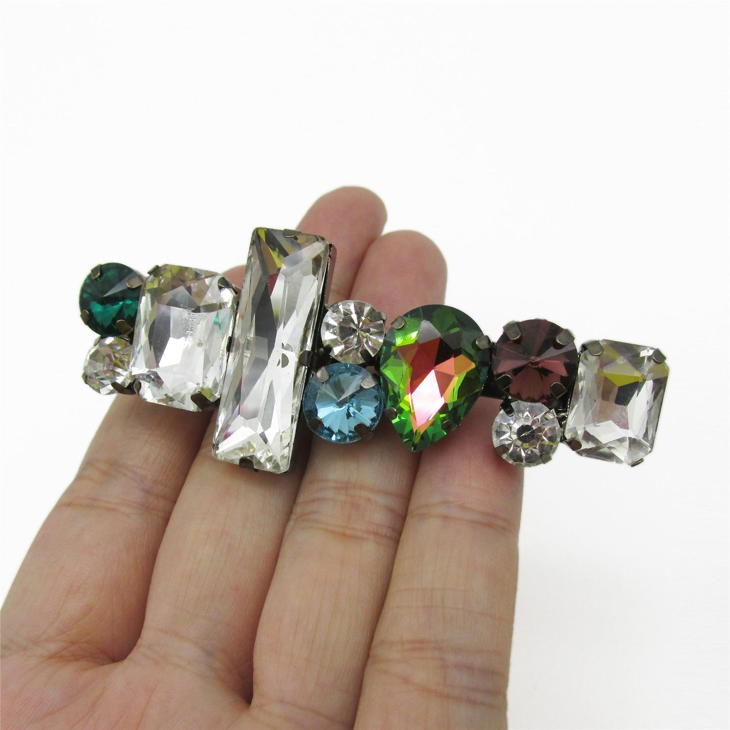 Stone Set Two Pin Brooch - Multi - 7.5cm - 9867
