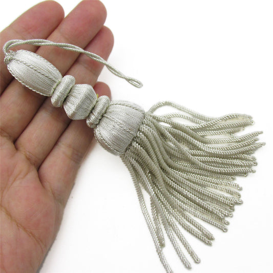 Metallic Bullion Tassel Light Silver 12cm 8240