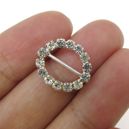 Diamante Oval Buckle - Clear Silver - 7135