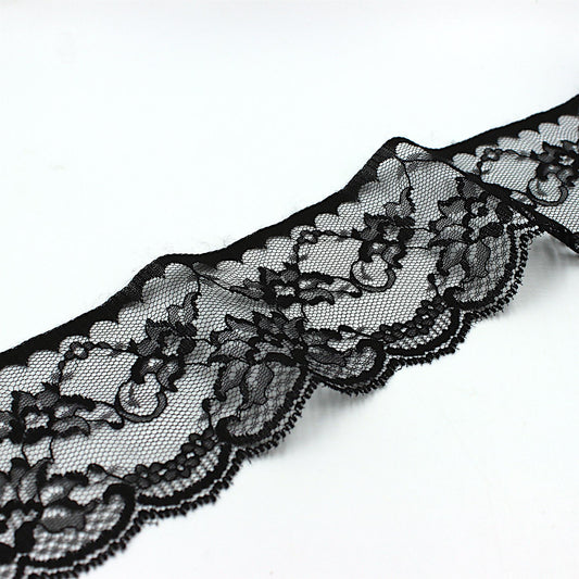 Wide Lotus Flower Lace - Black - 85mm - by the metre - 5412
