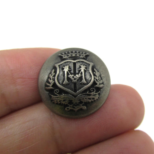 Metal Look ABS Button with Crest Detail - Pewter x 5pcs - 9973