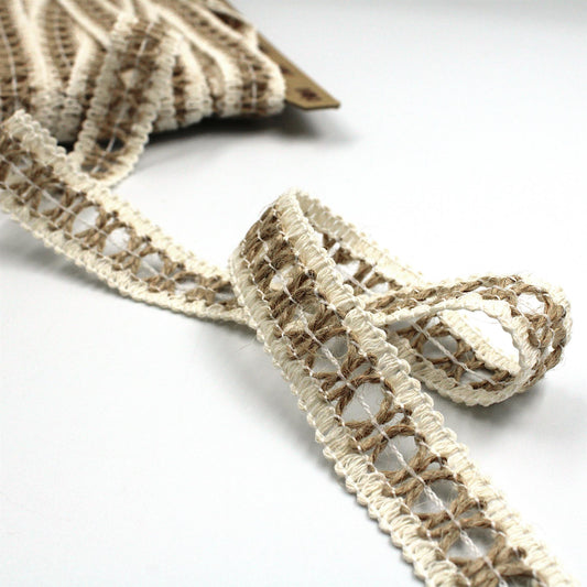 Jute and Cotton Criss Cross Open Weave Braid - Natural - 20mm - by the metre - 5585