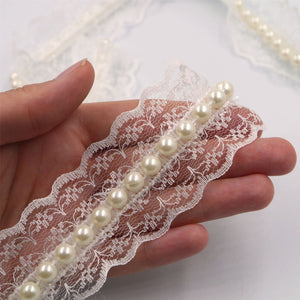 Double Scallop Lace With 8mm Pearls IVORY 50mm 6533