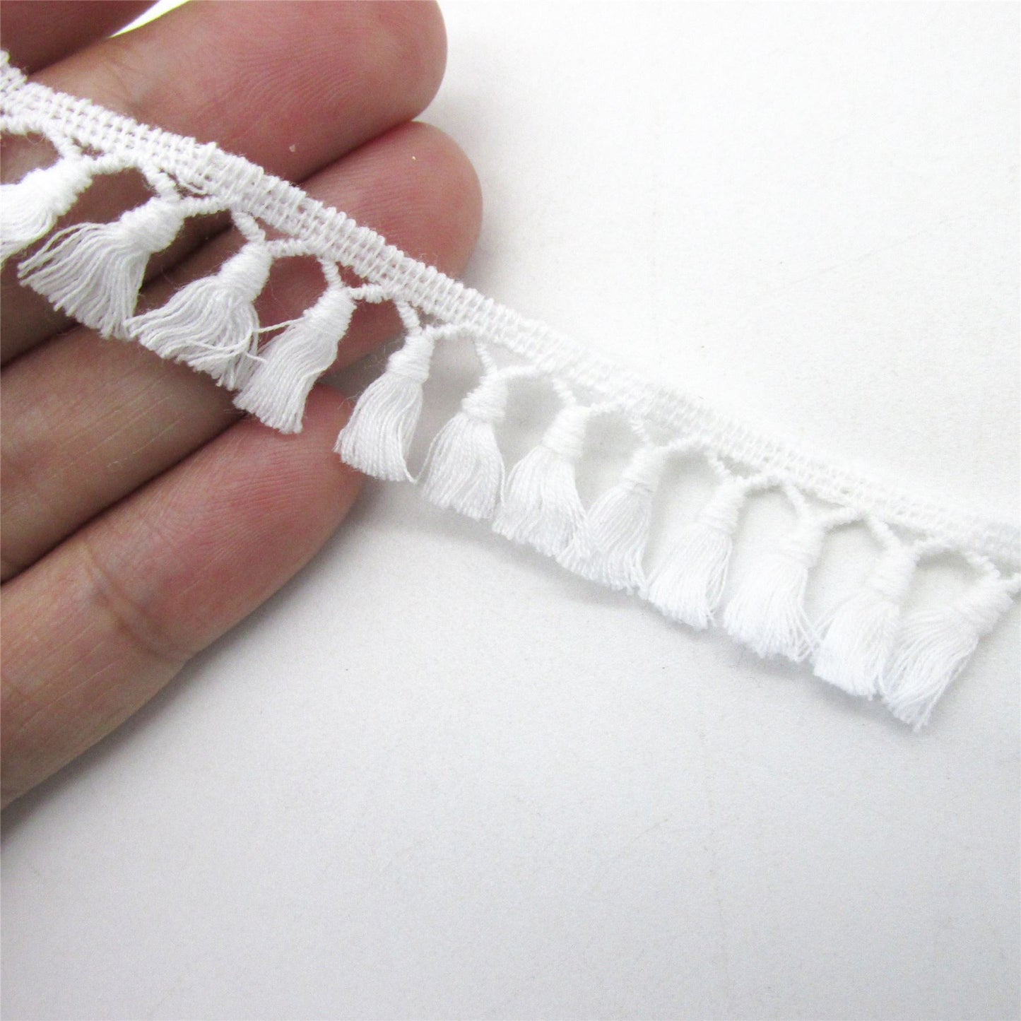 Tiny Tassel Braid - White - 10mm - by the metre - 9498