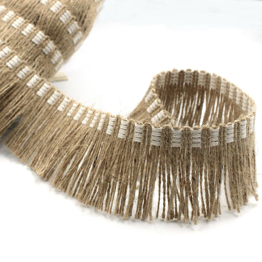 Jute Fringe with Cotton Header - Natural - 5cm - by the metre - 5589