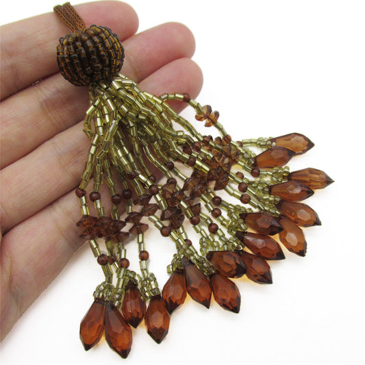 Droplet Bead Tassel Brown Gold 9cm 9934