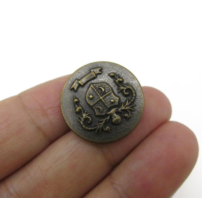 Shield Crest Button - Antique Brass x 5pcs - 9976