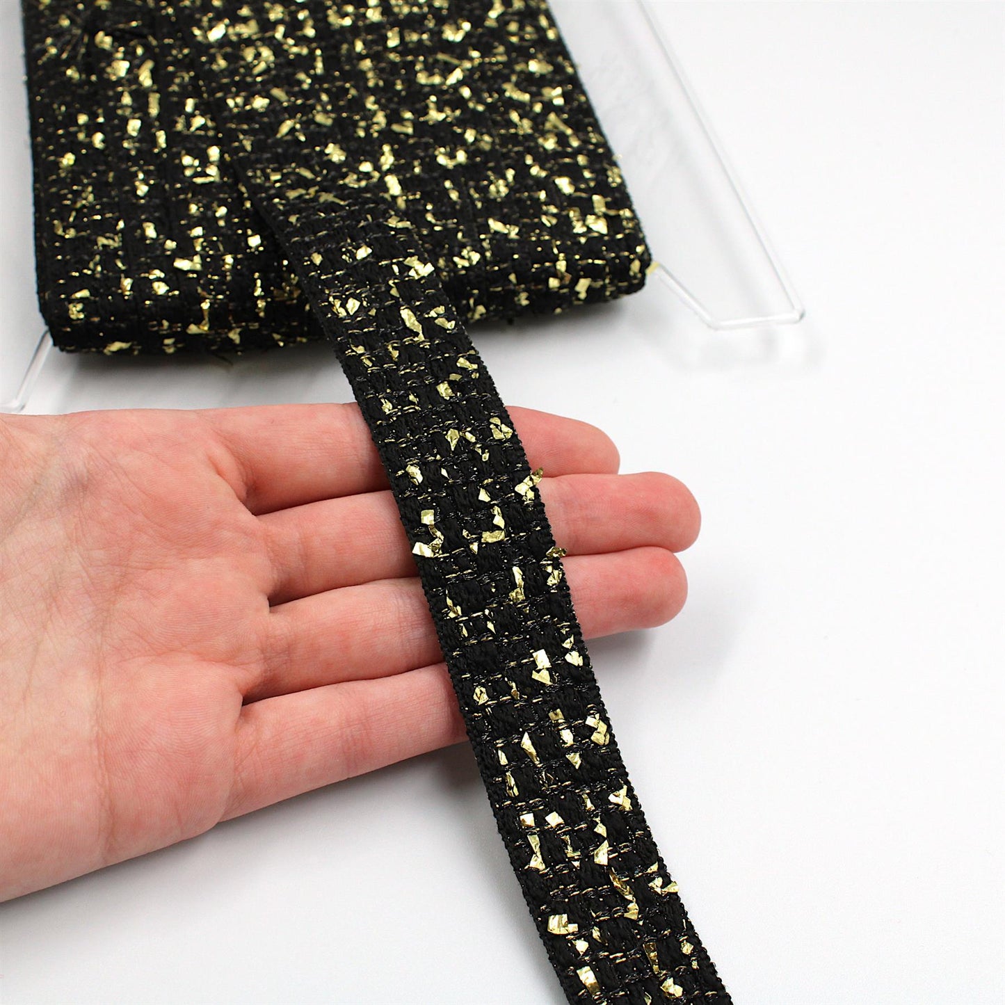 Textured Metallic Fleck Braid - Black Gold  - 25mm - by the metre - 5591