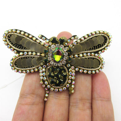 Sequin and Jewelled Bumble Bee Brooch Pin - 80mm - 4495