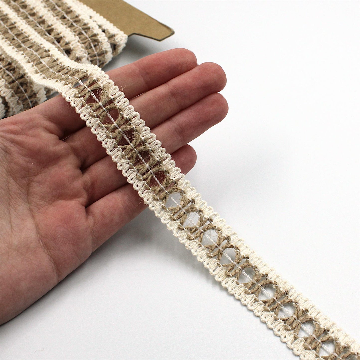 Jute and Cotton Criss Cross Open Weave Braid - Natural - 20mm - by the metre - 5585