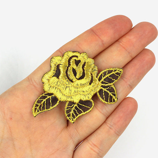 Metallic Rose Iron-on Motif - Black Gold - 63mm - 7961