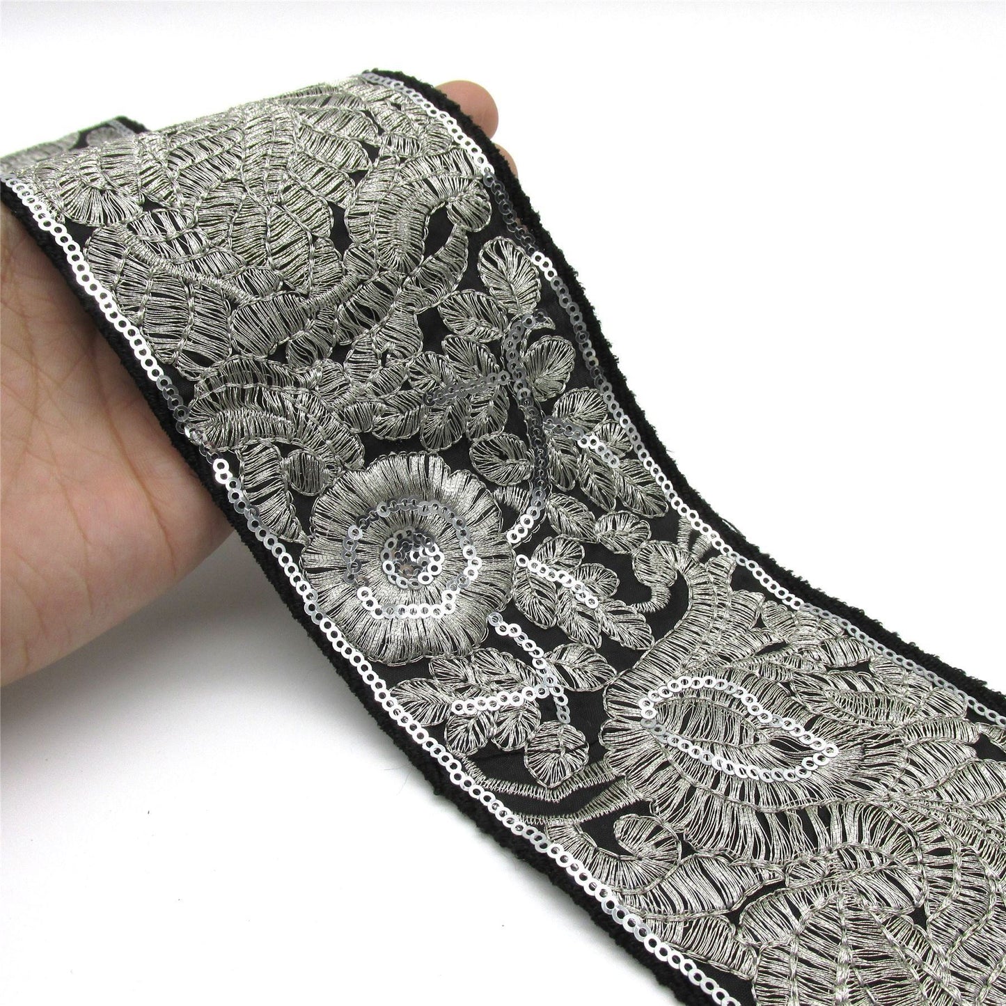 Braid with Embroidered Floral Pattern - 85mm - by the metre - 9793