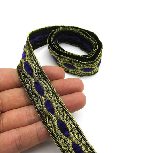 Metallic Braid Chenille Centre Gold Purple 25mm x1m - 8302