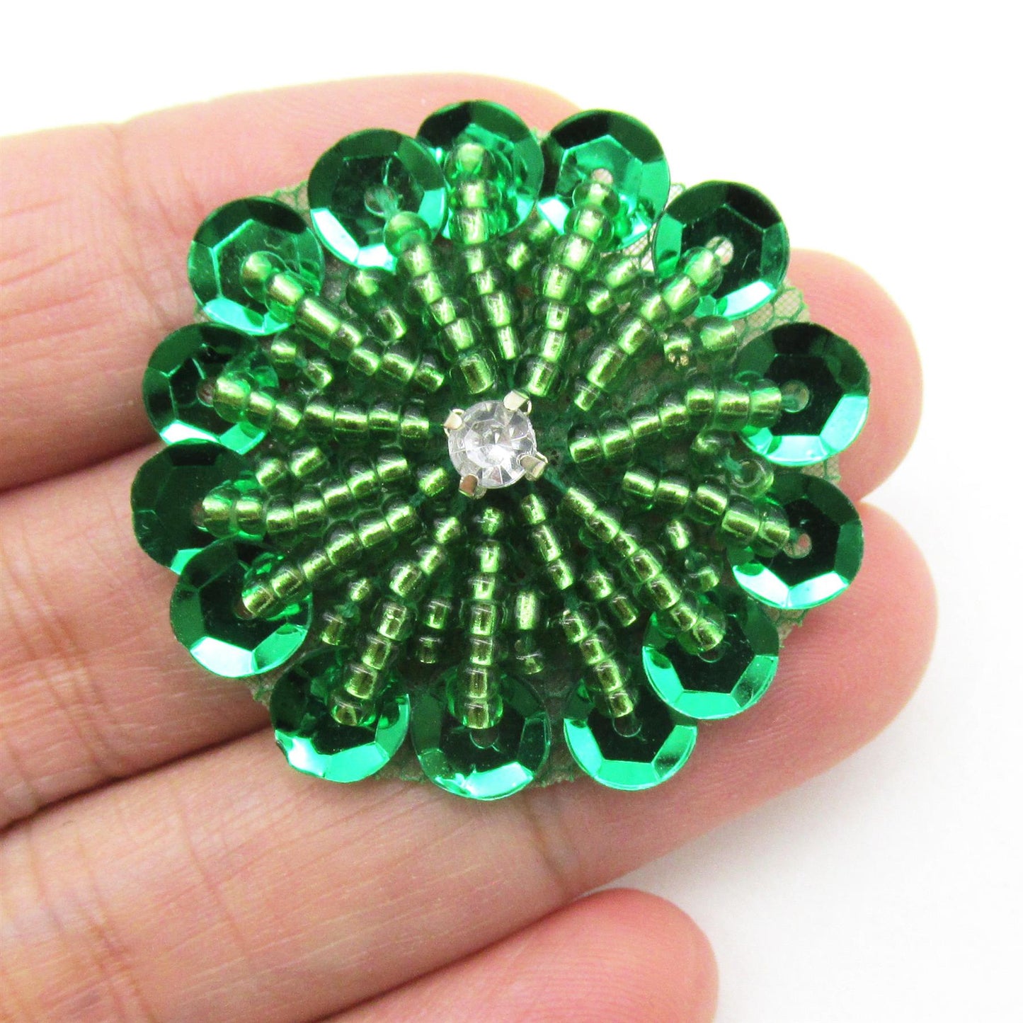 Beaded Sequin Flower Motif With Diamante 30mm 7741