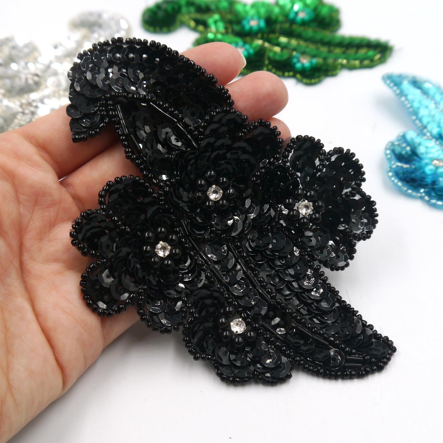 Abstract Sequin Applique Motif with Flowers - 13cm - 7720