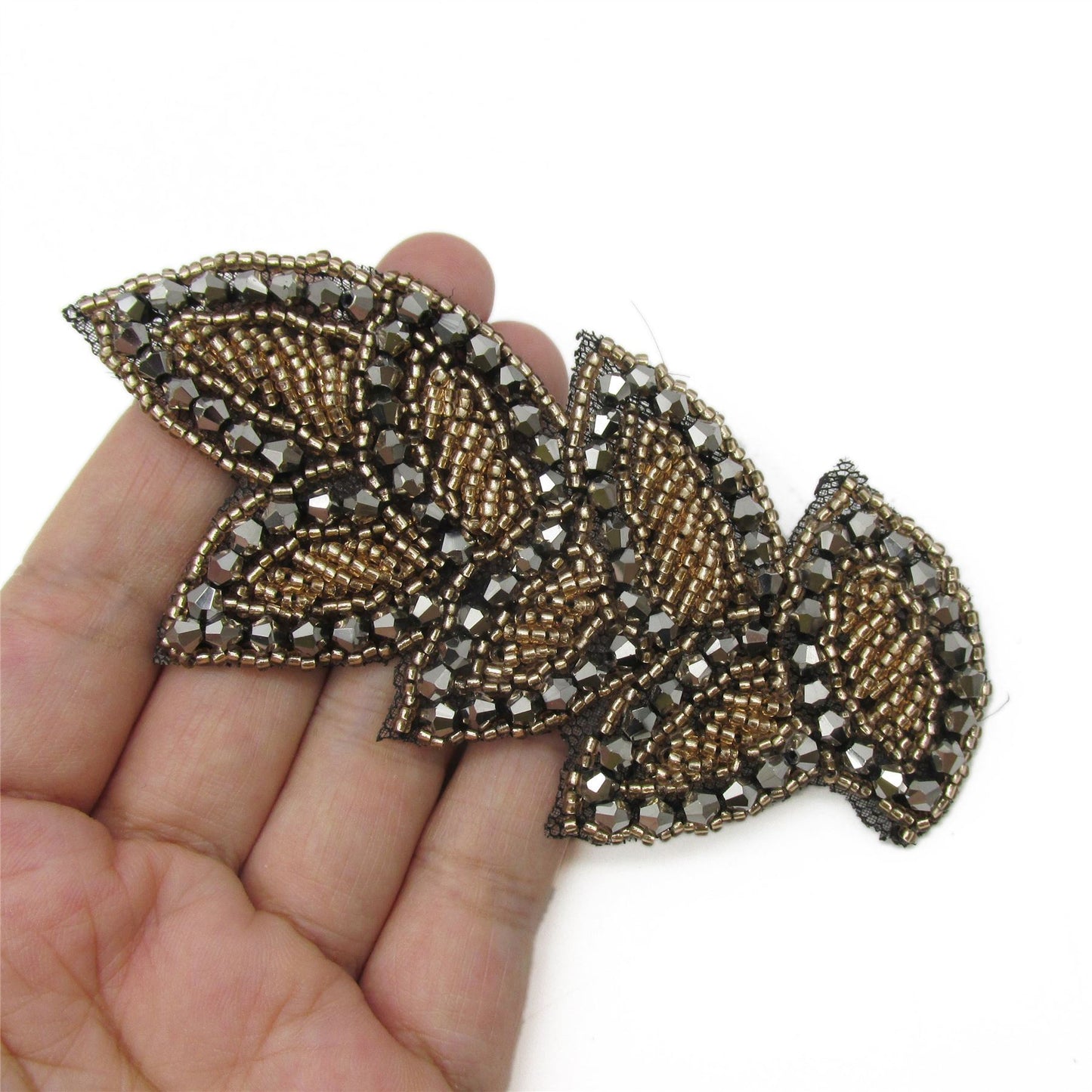 Beaded Leaf Shaped Motif 12cm 9939