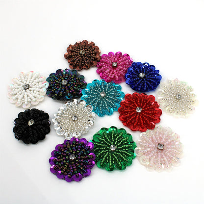 Beaded Sequin Flower Motif with Diamante - 35mm - 7741