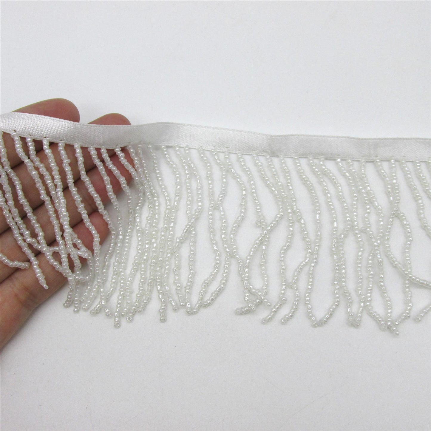 Seed Beaded Fringe on Ribbon - 75mm - by the metre - 7570
