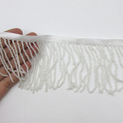 Seed Beaded Fringe on Ribbon - 75mm - by the metre - 7570