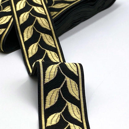 Leaf Vine Jacquard Braid 33mm - Black x 7m 5544