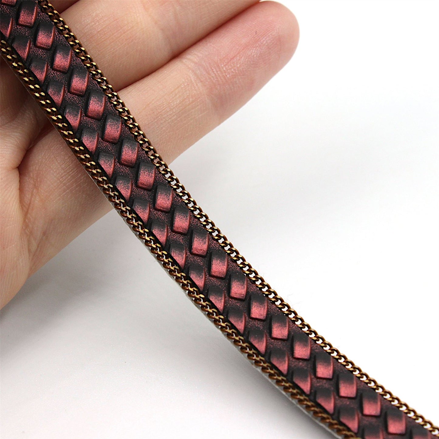 Textured Hotfix Braid with Chain - 12mm - by the metre - 5369